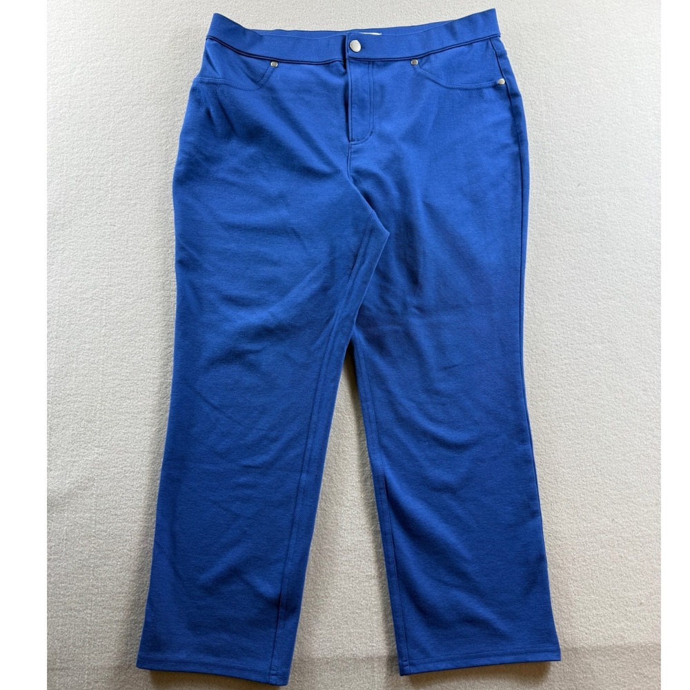 Liz Claiborne Straight Leg Pants Women 14P Blue Stretch Petite 34x25